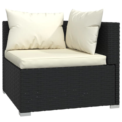 4-Delige Loungeset Met Kussens Poly Rattan 1 Zwart en crème 2x hoek + 2x midden