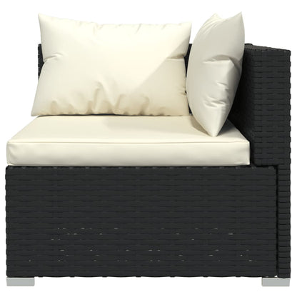 4-Delige Loungeset Met Kussens Poly Rattan 1 Zwart en crème 2x hoek + 2x midden
