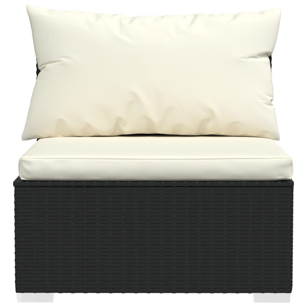 4-Delige Loungeset Met Kussens Poly Rattan 1 Zwart en crème 2x hoek + 2x midden