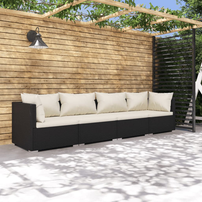 4-Delige Loungeset Met Kussens Poly Rattan 1 Zwart en crème 2x hoek + 2x midden