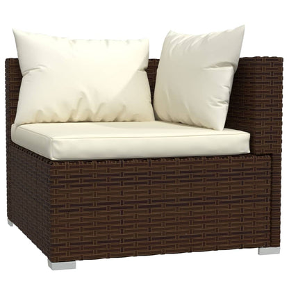 4-Delige Loungeset Met Kussens Poly Rattan 1 Bruin en crème 2x hoek + 2x midden