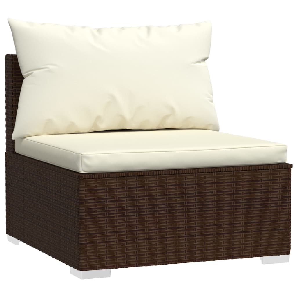4-Delige Loungeset Met Kussens Poly Rattan 1 Bruin en crème 2x hoek + 2x midden