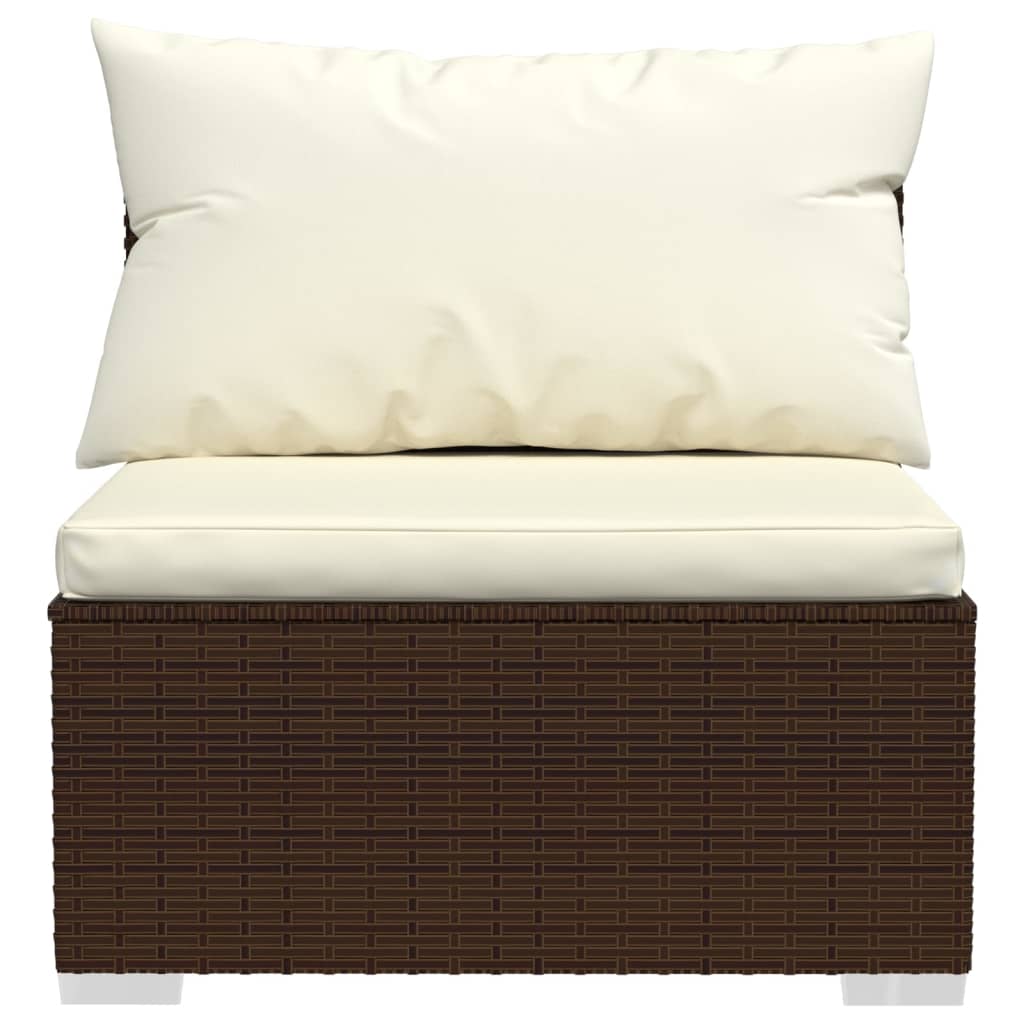 4-Delige Loungeset Met Kussens Poly Rattan 1 Bruin en crème 2x hoek + 2x midden