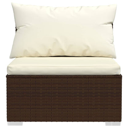 4-Delige Loungeset Met Kussens Poly Rattan 1 Bruin en crème 2x hoek + 2x midden