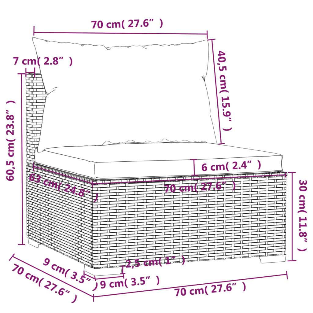 4-Delige Loungeset Met Kussens Poly Rattan 1 Bruin en crème 2x hoek + 2x midden