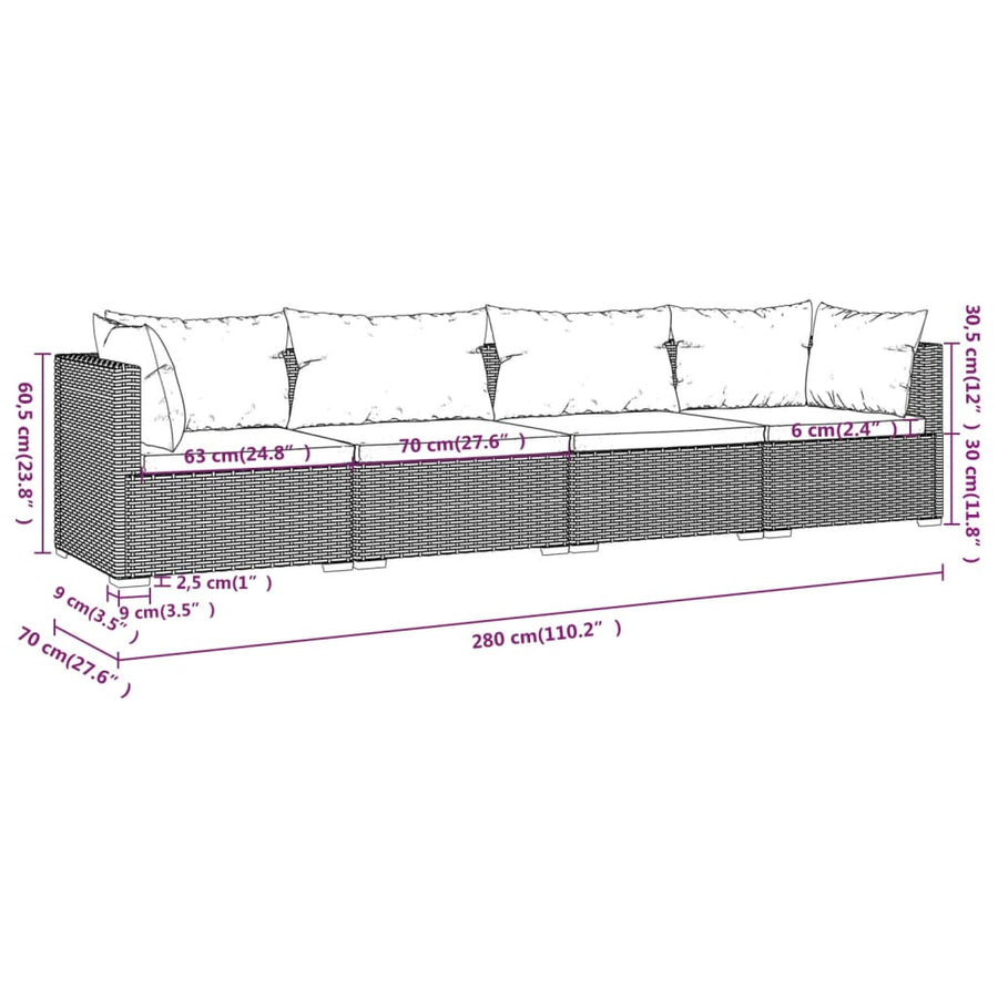 4-Delige Loungeset Met Kussens Poly Rattan 1