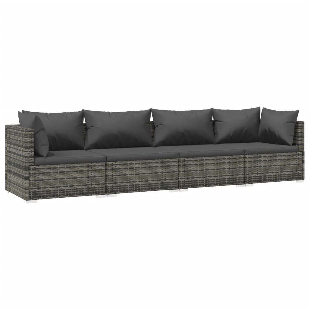 4-Delige Loungeset Met Kussens Poly Rattan 1 Grijs en antraciet