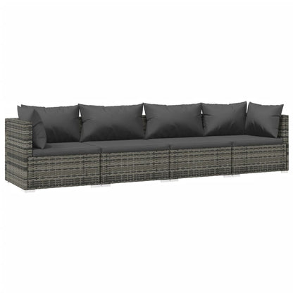 4-Delige Loungeset Met Kussens Poly Rattan 1 Grijs en antraciet