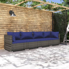 4-Delige Loungeset Met Kussens Poly Rattan 1 Grijs en donkerblauw 2x hoek + 2x midden