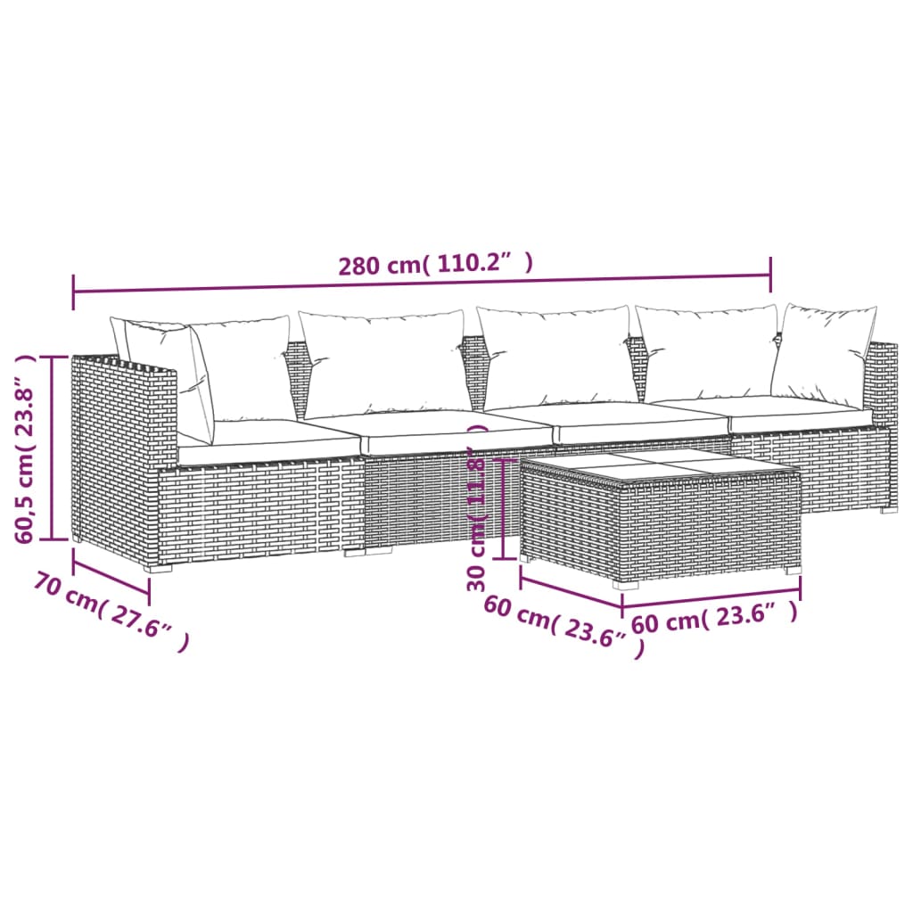 5-Delige Loungeset Met Kussens Poly Rattan 1