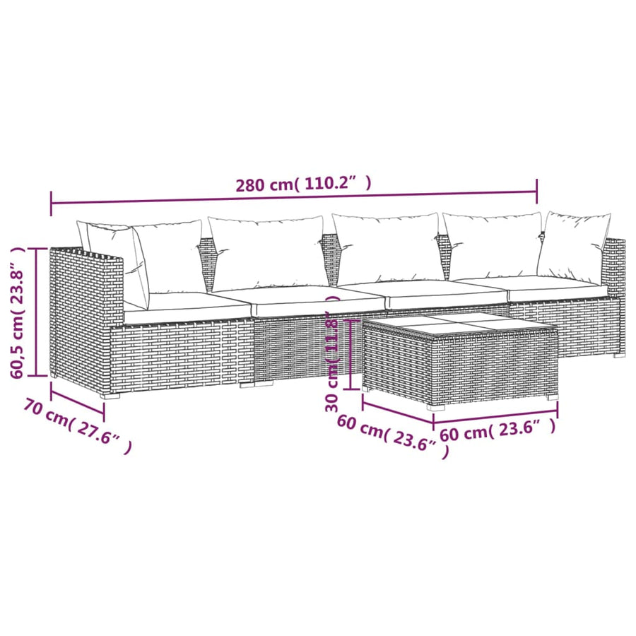5-Delige Loungeset Met Kussens Poly Rattan 1