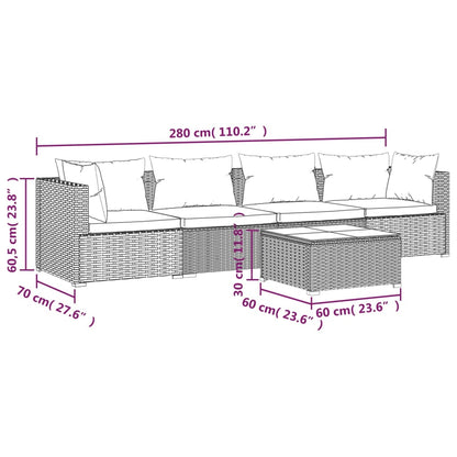 5-Delige Loungeset Met Kussens Poly Rattan 1