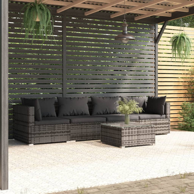 5-Delige Loungeset Met Kussens Poly Rattan 1 Grijs en antraciet 2x hoek + 2x midden + Tafel