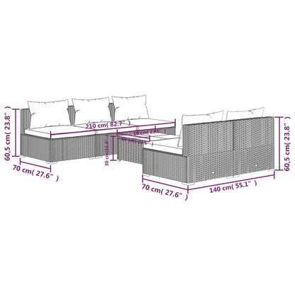 6-Delige Loungeset Met Kussens Poly Rattan Zwart en blauw 5x midden + Tafel