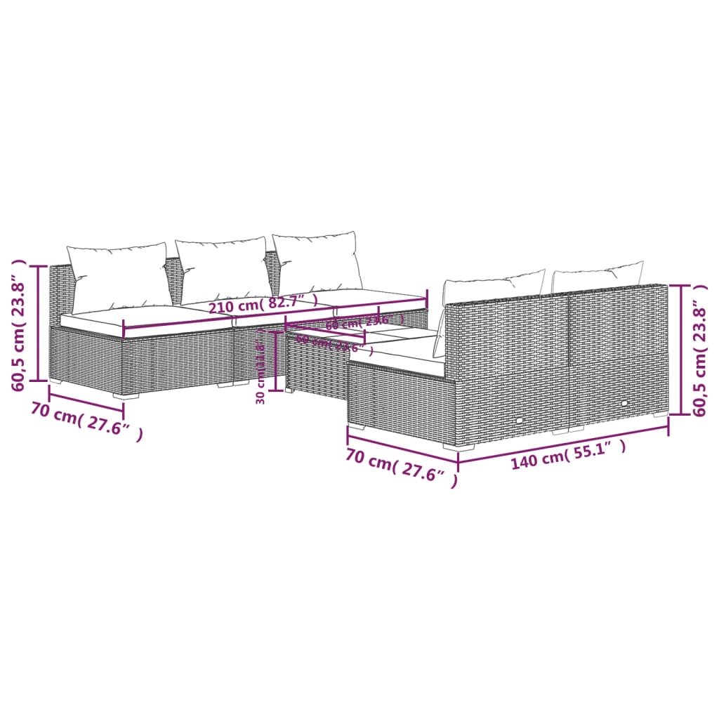 6-Delige Loungeset Met Kussens Poly Rattan 1