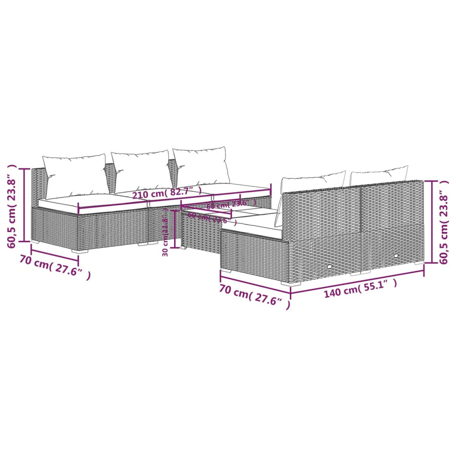 6-Delige Loungeset Met Kussens Poly Rattan 1