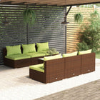 7-Delige Loungeset Met Kussens Poly Rattan Bruin en groen 6x midden + Tafel