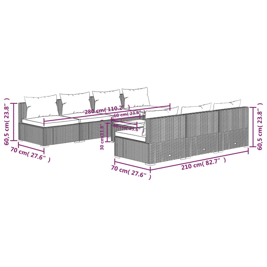 8-Delige Loungeset Met Kussens Poly Rattan 1