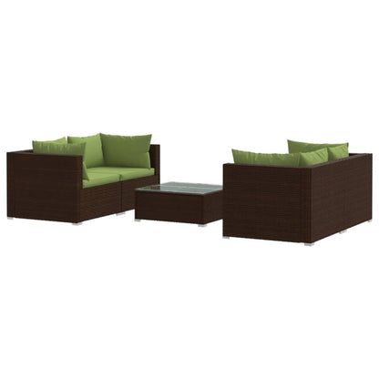 5-delige Loungeset met kussens poly rattan bruin