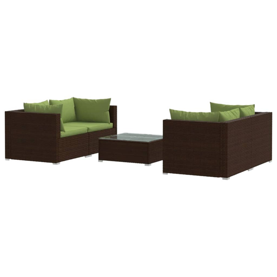5-delige Loungeset met kussens poly rattan bruin