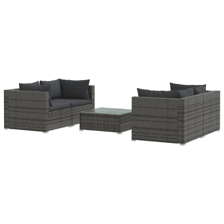 5-delige Loungeset met kussens poly rattan grijs