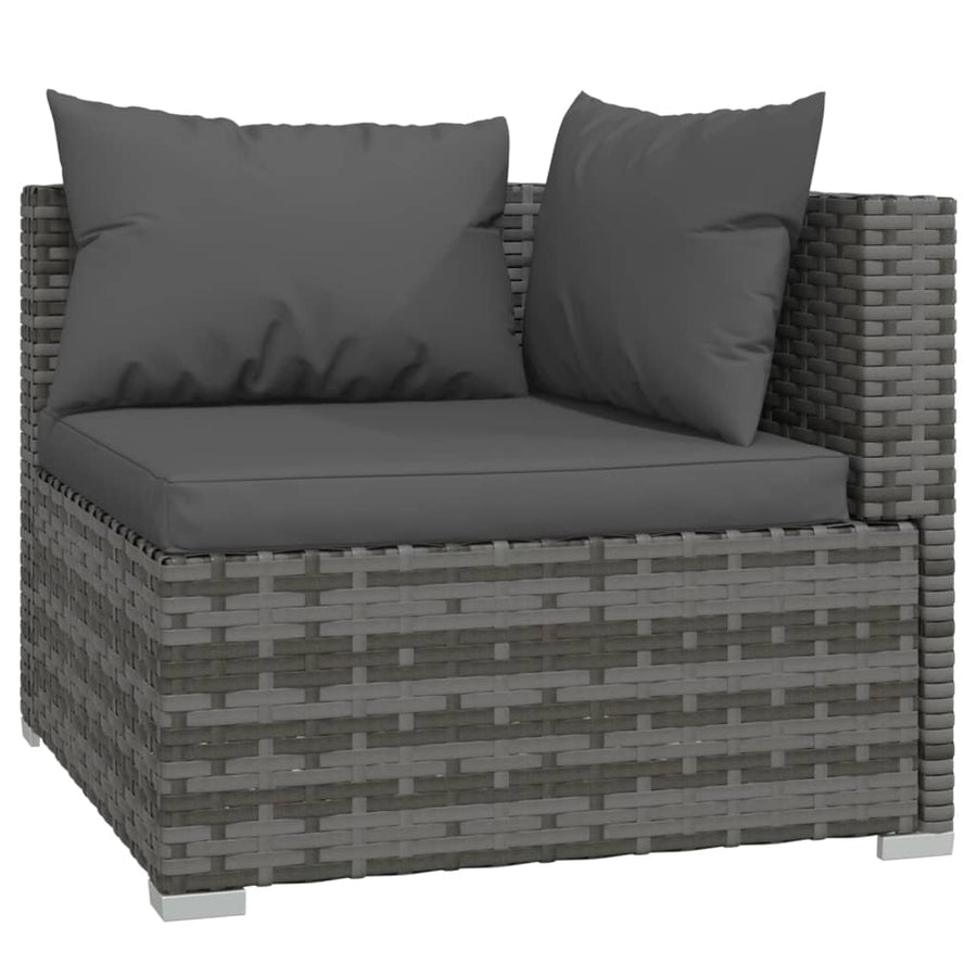 5-delige Loungeset met kussens poly rattan grijs