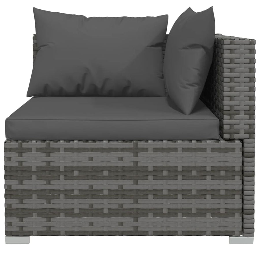 5-delige Loungeset met kussens poly rattan grijs