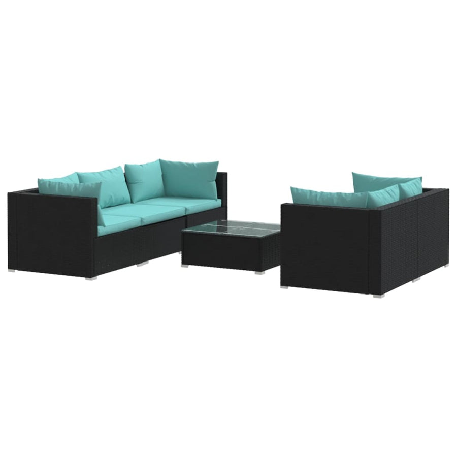 6-delige Loungeset met kussens poly rattan zwart