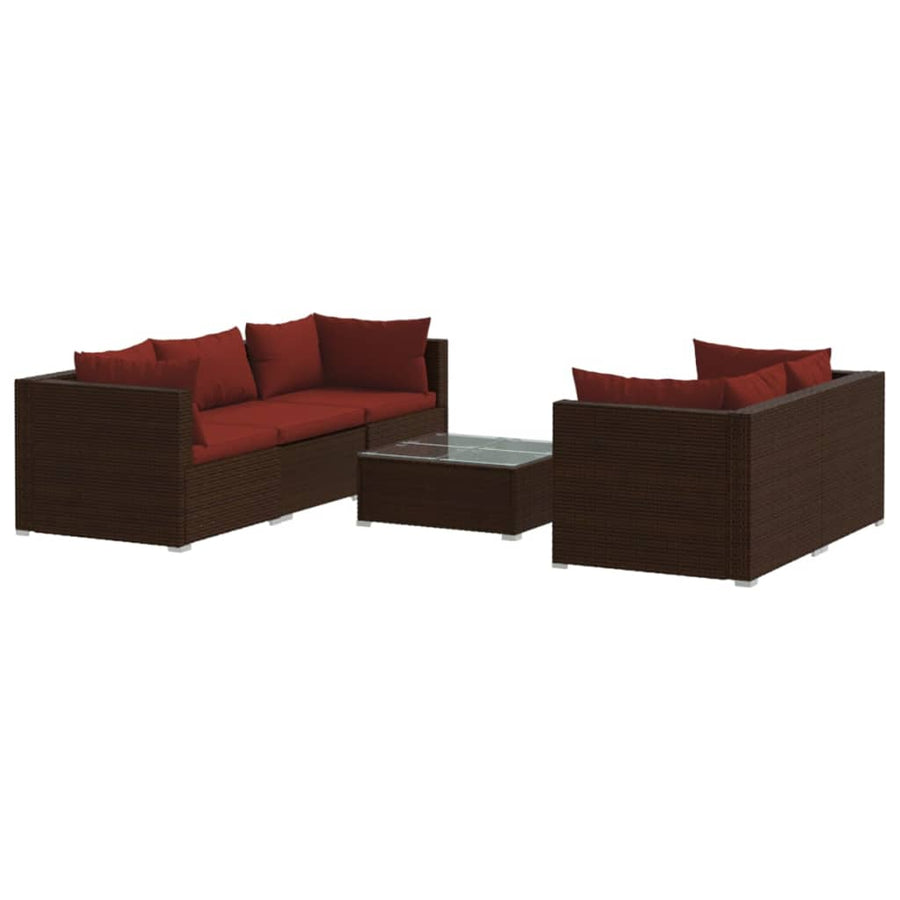 6-delige Loungeset met kussens poly rattan bruin