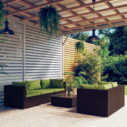 Loungeset 6-delig poly rattan bruin met kussens