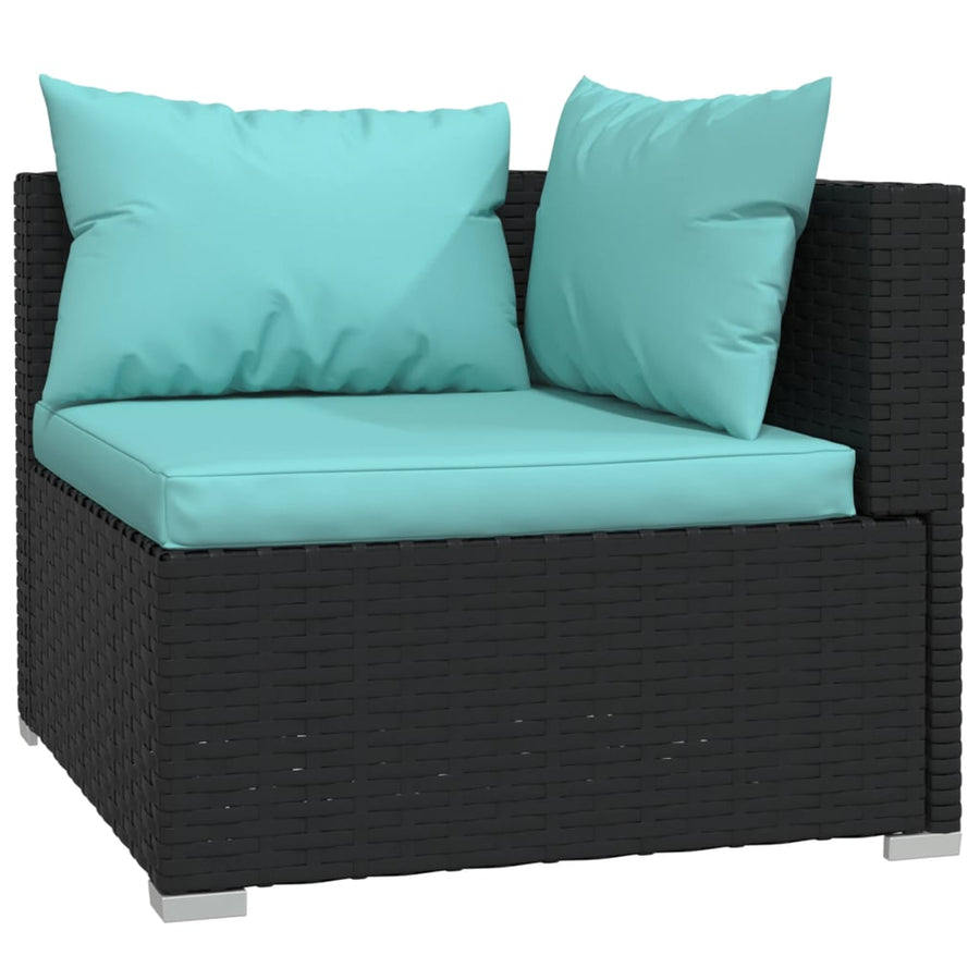 8-Delige Loungeset Met Kussens Poly Rattan Zwart en blauw 4x hoek + 3x midden + Tafel