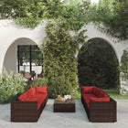 9-Delige Loungeset Met Kussens Poly Rattan Bruin en rood 4x hoek + 4x midden + Tafel