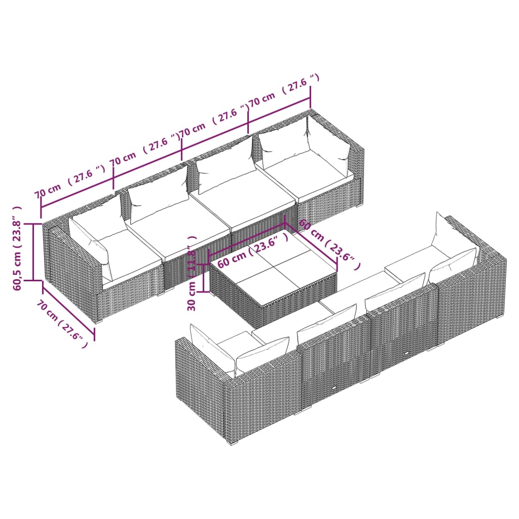 9-Delige Loungeset Met Kussens Poly Rattan 1