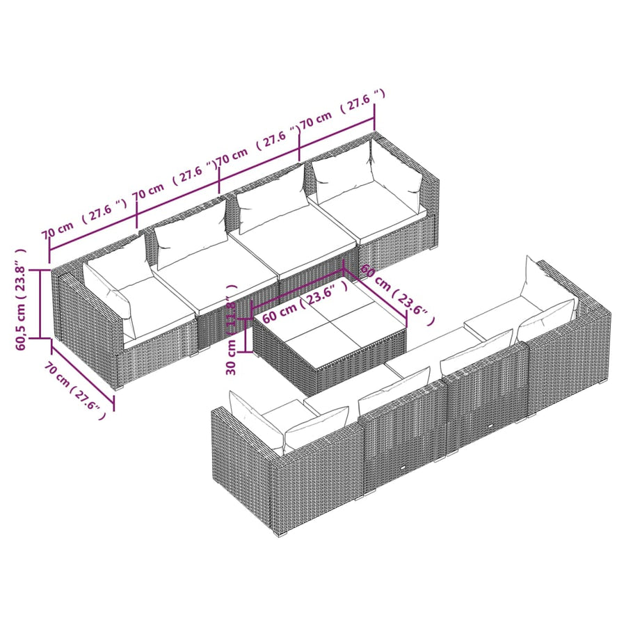 9-Delige Loungeset Met Kussens Poly Rattan 1