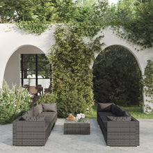 9-delige Loungeset met kussens poly rattan grijs