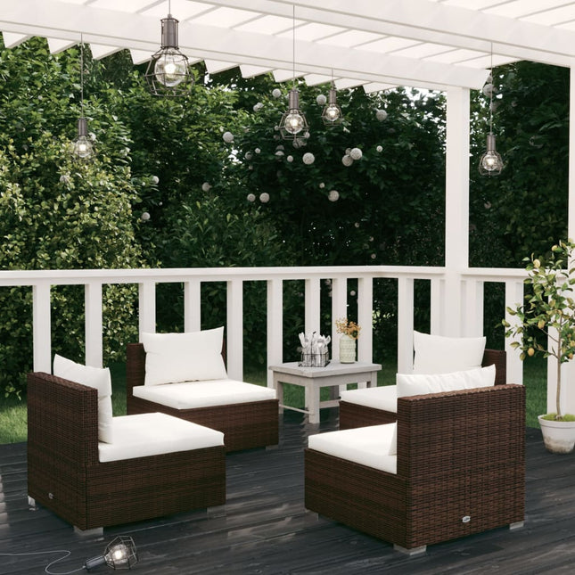 4-Delige Loungeset Met Kussens Poly Rattan Bruin en crème 4x midden