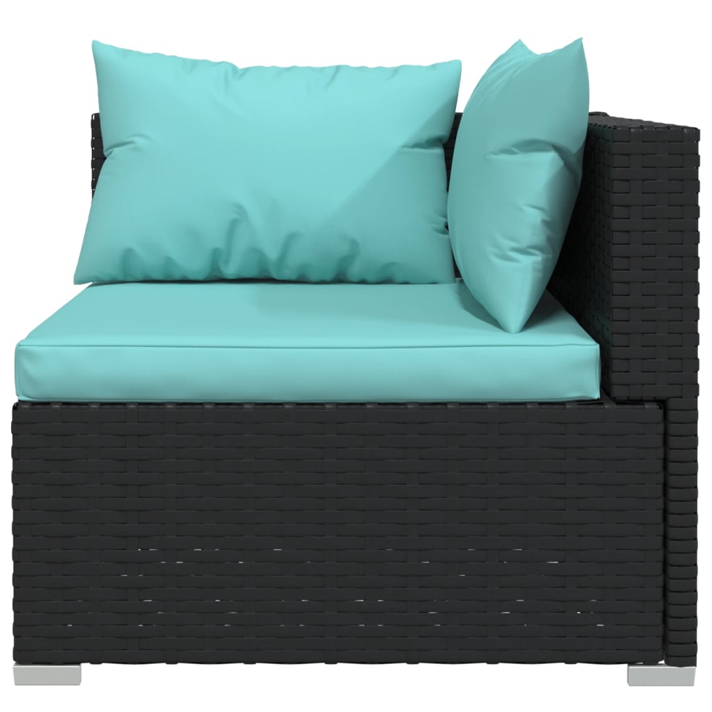 8-Delige Loungeset Met Kussens Poly Rattan Zwart en blauw 8x hoek