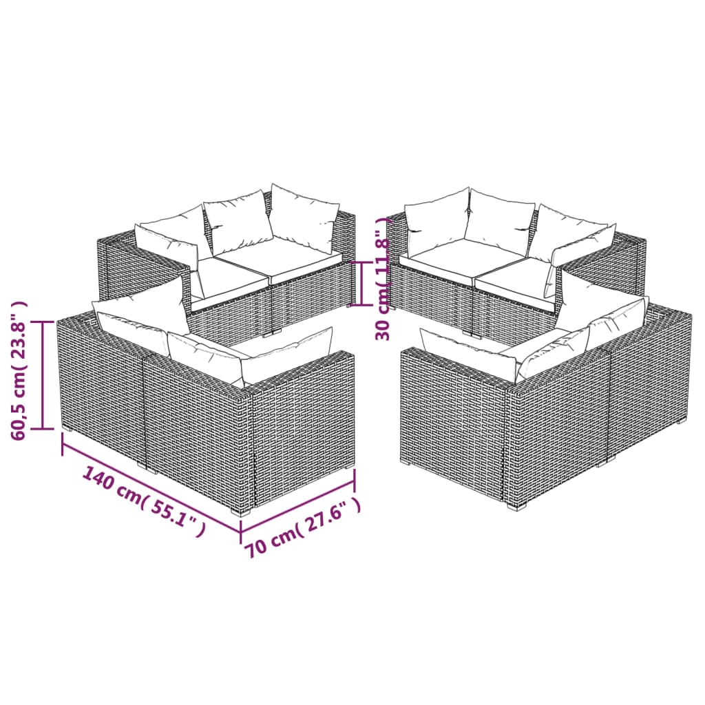 8-Delige Loungeset Met Kussens Poly Rattan 1