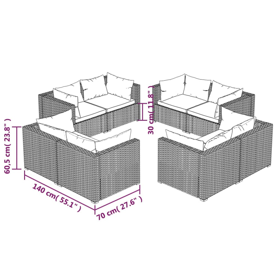 8-Delige Loungeset Met Kussens Poly Rattan 1