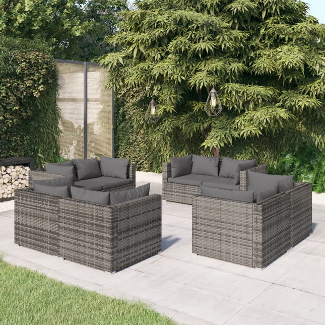 8-Delige Loungeset Met Kussens Poly Rattan Grijs en antraciet 8x hoek