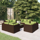 9-Delige Loungeset Met Kussens Poly Rattan Bruin en groen 8x hoek + Tafel