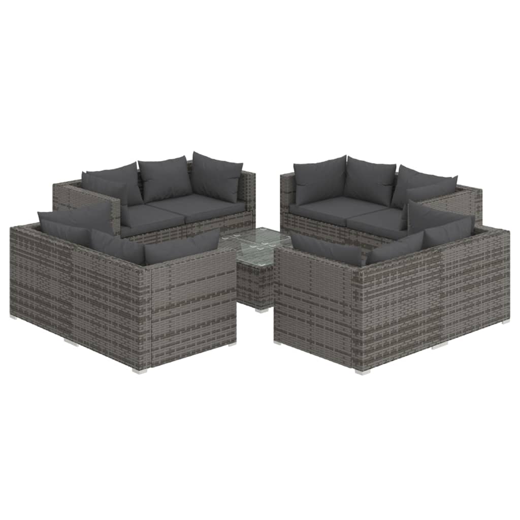 9-Delige Loungeset Met Kussens Poly Rattan 1