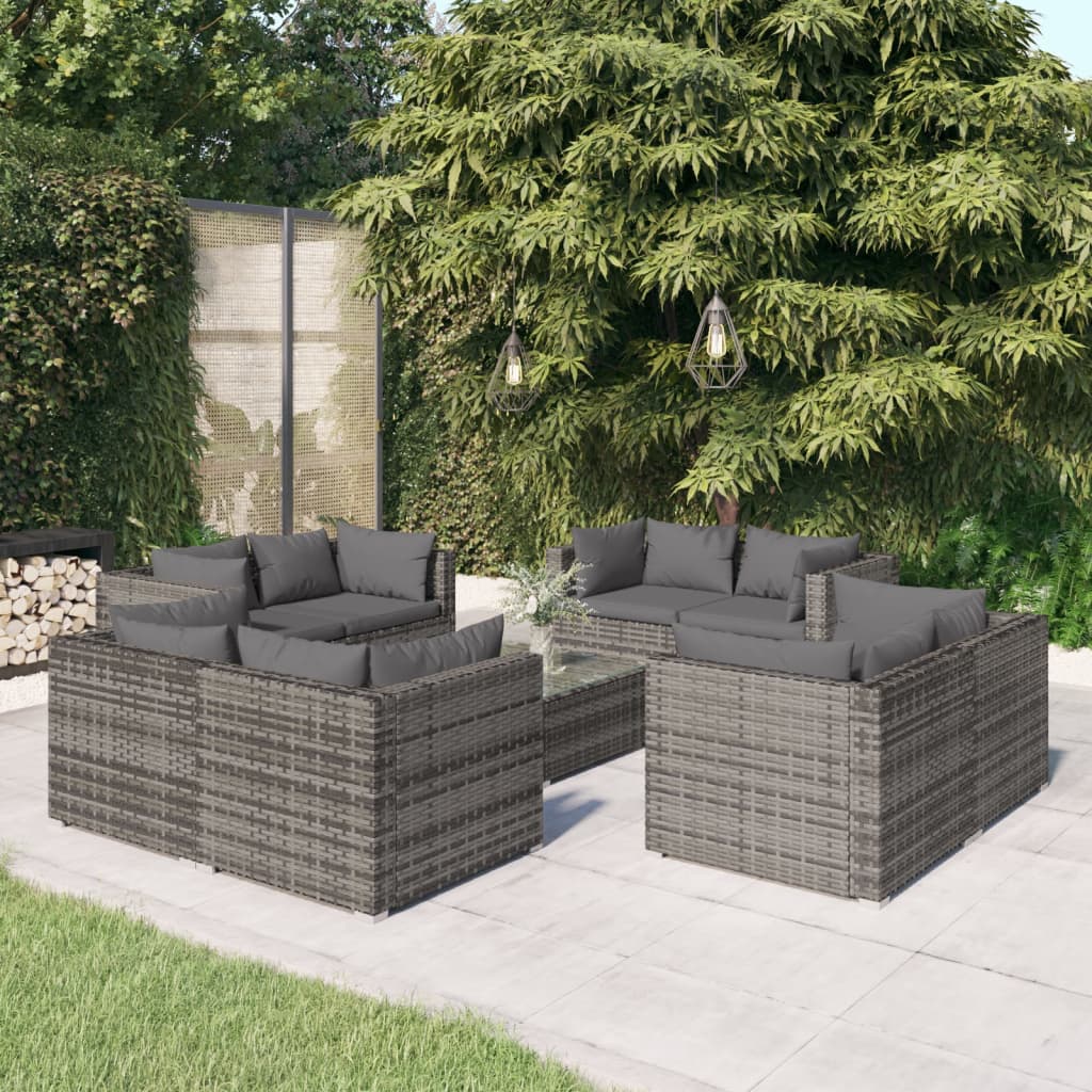 9-Delige Loungeset Met Kussens Poly Rattan 1