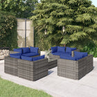 9-Delige Loungeset Met Kussens Poly Rattan Grijs en donkerblauw 8x hoek + Tafel