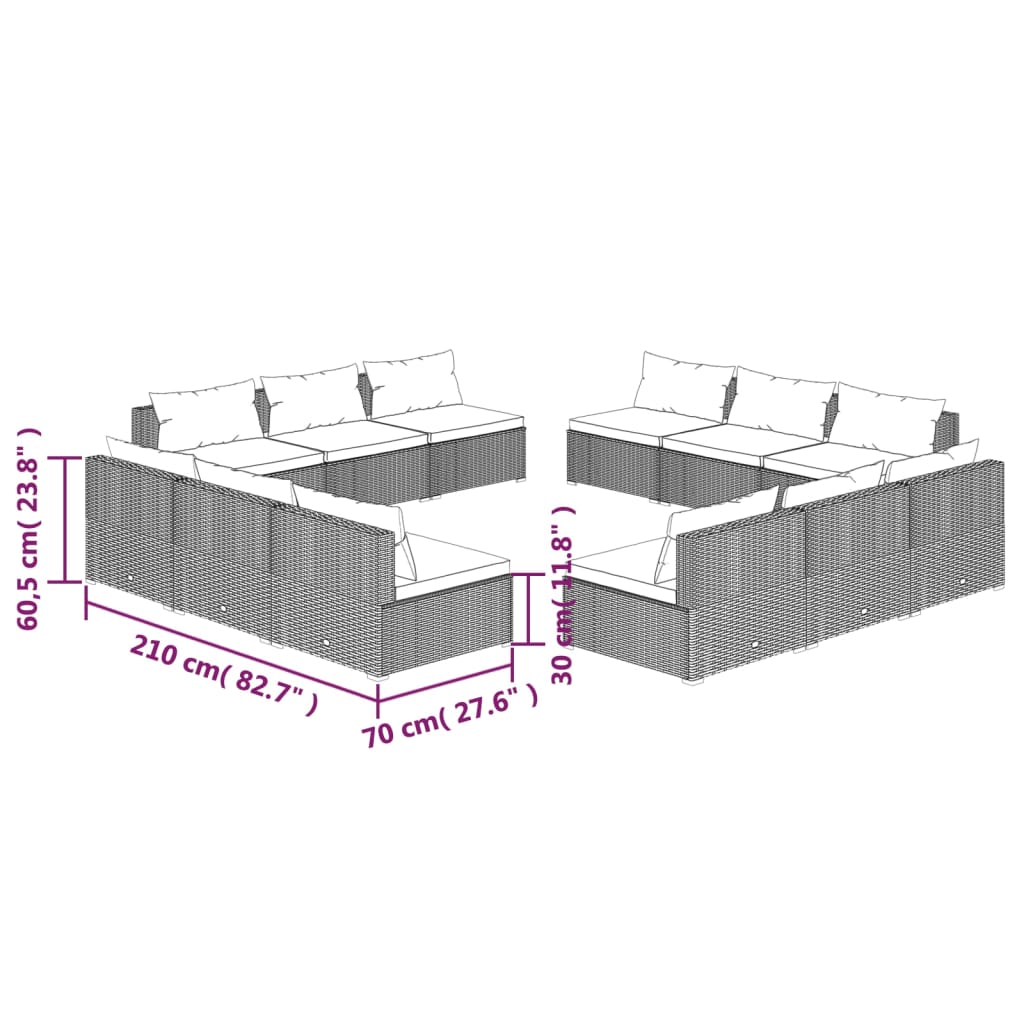12-Delige Loungeset Met Kussens Poly Rattan 1