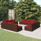 Loungeset 12-delig poly rattan bruin rood