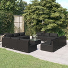 3-Delige Loungeset Met Kussens Poly Rattan Zwart 12x midden + Tafel