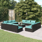 3-Delige Loungeset Met Kussens Poly Rattan Zwart en blauw 12x midden + Tafel