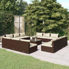 3-Delige Loungeset Met Kussens Poly Rattan Bruin en crème 12x midden + Tafel