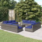 3-Delige Loungeset Met Kussens Poly Rattan Grijs en donkerblauw 12x midden + Tafel